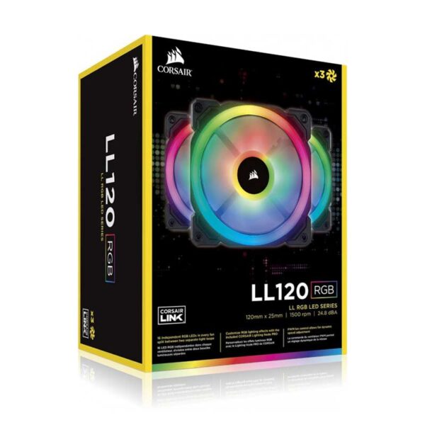 Corsair Ll120 Rgb 120Mm Dual Light Loop Rgb Led Pwm Fan 3 Fan Pack With Lighting Node Pro Cabinet Fan (CO-9050072-WW)