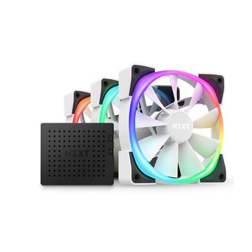 NZXT AER RGB 2 120mm TRIPLE STARTER PACK CABINET FANS (WHITE) WITH FAN CONTROLLER (HF-2812C-TW)