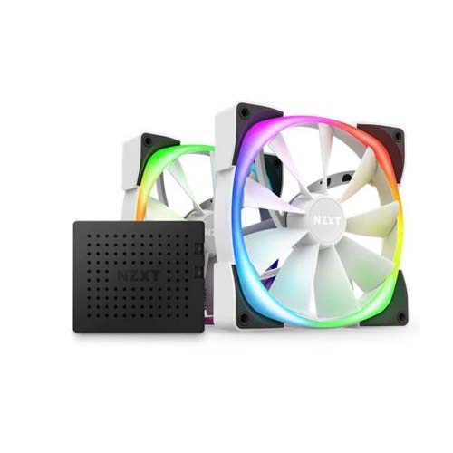 NZXT AER RGB 2 140mm TWIN STARTER PACK CABINET FANS (WHITE) WITH FAN CONTROLLER (HF-2814C-DW)