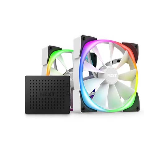 Nzxt Aer Rgb 2 140Mm Twin Starter Pack Cabinet Fans (White) With Fan Controller (Hf-2814C-Dw)