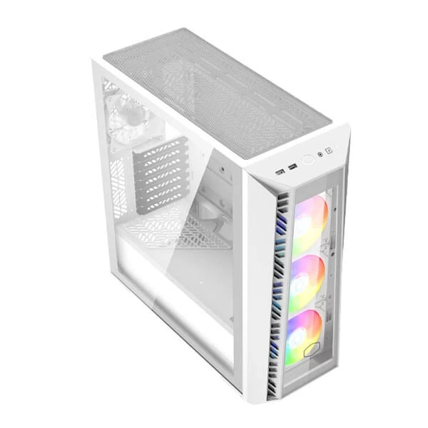 Cooler Master MasterBox 520 Mesh ARGB (E-ATX) Mid Tower Cabinet With Tempered Glass Side Panel And Argb/Pwm Hub (White) (MB520-WGNN-S00)