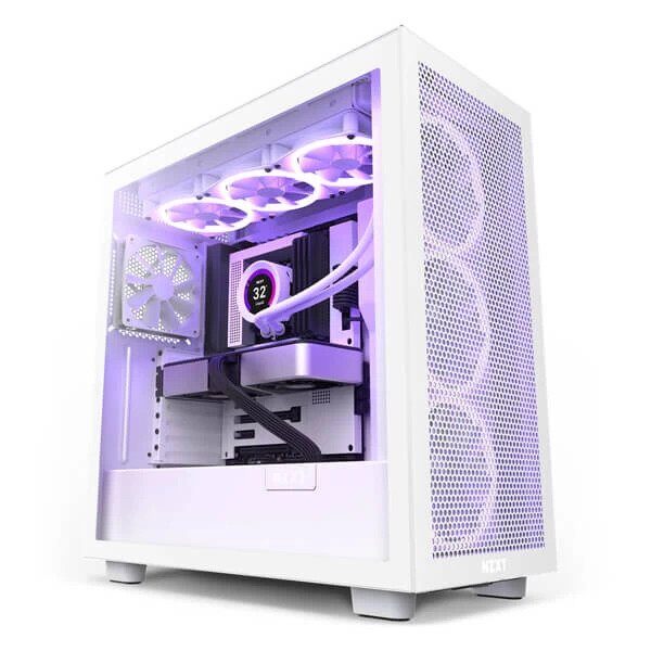 Nzxt H7 Flow E-Atx Mid Tower Cabinet Transparent Side Panel (White) (CM-H71FW-01)
