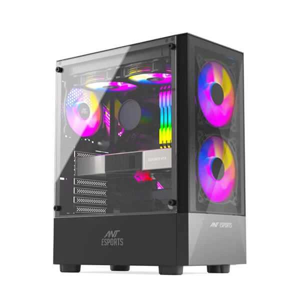 Ant Esports ICE-100 Auto Rgb Atx Mid Tower Cabinet (Black) (ICE-100-BLACK)