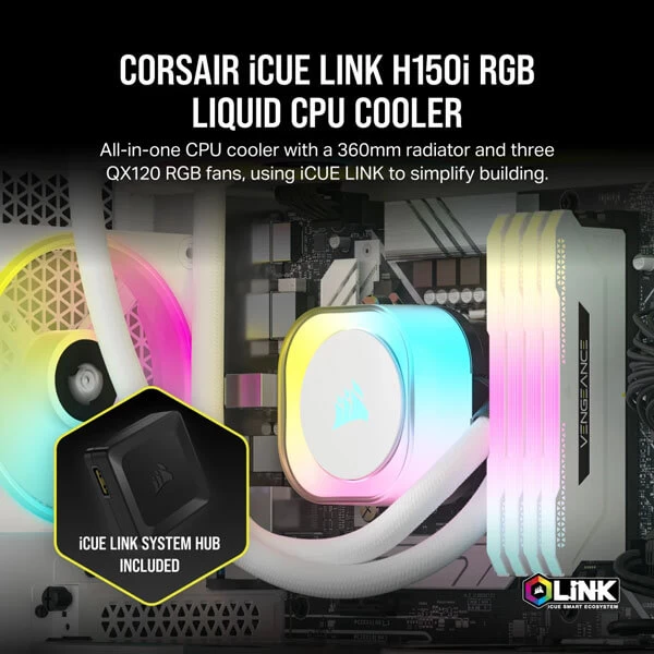 Corsair ICUE LINK H150i RGB White 360mm CPU Liquid Cooler-2