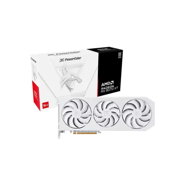 PowerColor Hellhound Spectral White AMD Radeon RX 9070 XT 16GB GDDR6 Graphics Card (RX9070XT 16G-L/OC/WHITE)