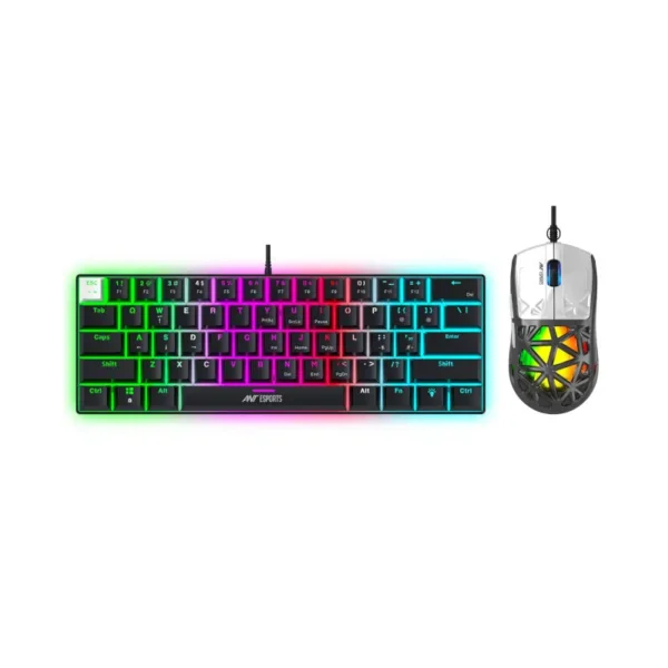 Ant-esports-thunder-10-keyboard-and-mouse-combo-brown-switch-1 Rgb backlit gaming keyboard with a wired mouse on a white background.
