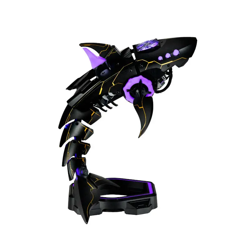 Cooler-Master-SHARK-X-Cabinet-With-PSU-and-CPU-Cooler-Included-Black-2 | PC Studio Dragon-shaped desk lamp with a black body, purple accents, and a curved, segmented neck