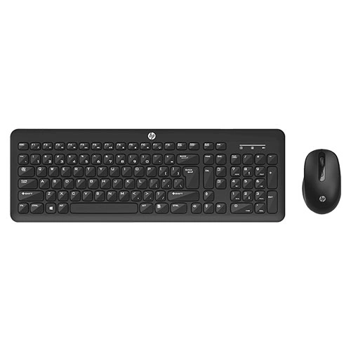 Hp-km260-wireless-keyboard-and-mouse-combo-1 Black hp wireless keyboard with numeric keypad and a matching wireless mouse on a white background