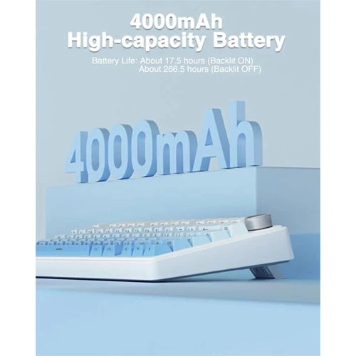 Aula-f75-side-engraved-keycaps-wireles-tri-mode-rgb-75-percent-mechanical-gaming-gradient-blue-keyboard-with-star-vector-switch-8 Advertisement for a 4000mah high-capacity battery; large 3d '4000mah' text with a blue retro keyboard in the background.