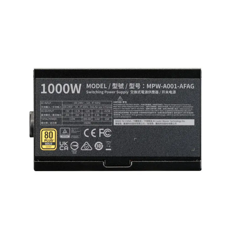 Cooler master elite gold 1000 80 plus gold 1000w atx 31 fully modular power supply - black -04 Cooler master elite gold 1000 80 plus gold 1000w atx 3. 1 fully modular power supply - black