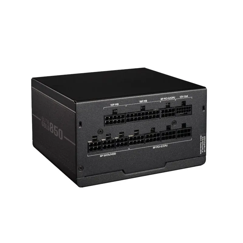 Cooler master elite gold 850 80 plus gold 850w atx 31 fully modular power supply - black -02 Modular pc power supply unit with multiple labeled 12v/pcie and sata connectors