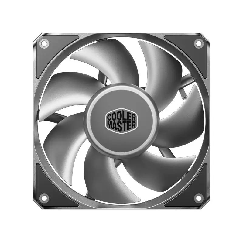 Cooler master masterfan a120 120mm pwm cabinet fan -02 Cooler master pc cooling fan with silver blades and logo facing forward