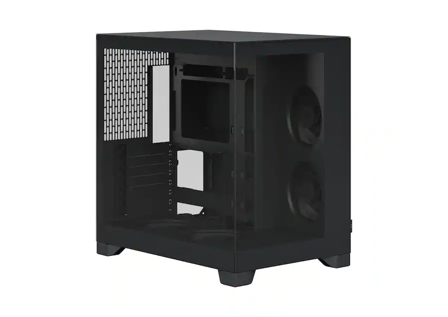 Fractal design - pop 2 vision black - dual-chamber case with glass panels 4 fans e-atx support - black -03 Black mid-tower pc case with a tempered glass side panel and two front-mounted fans visible