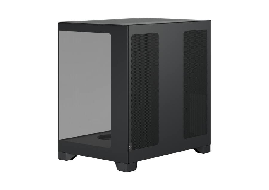 Fractal design - pop 2 vision black - dual-chamber case with glass panels 4 fans e-atx support - black -04 Black mid-tower pc case with a side tempered-glass panel and front mesh vents for airflow.